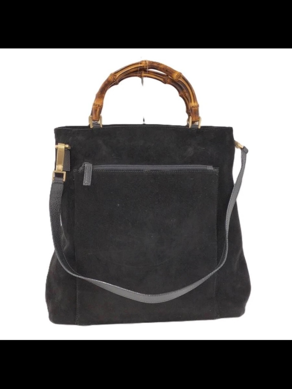 Gucci Black Suede Tote with Bamboo Handles